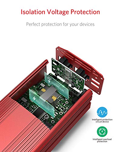 500W Power Inverter DC 12V to 110V AC Converter with Alligator Battery Clamp 4.8A Dual USB Car Charger ETL Listed