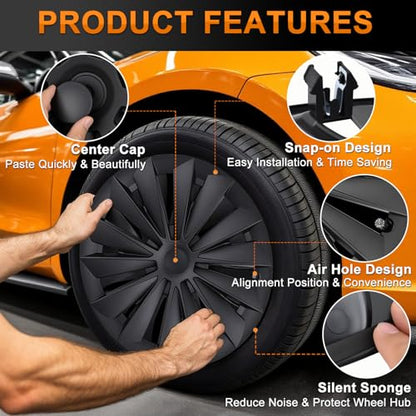 Wheel Cover Hubcaps 19 Inch for Tesla Model Y Accessories 2021 2022 2023 2024 Tesla Model Y 19 Inch Hub caps Set of 4 Rim Protector Wheel Covers Replacement Multi (4 Count)