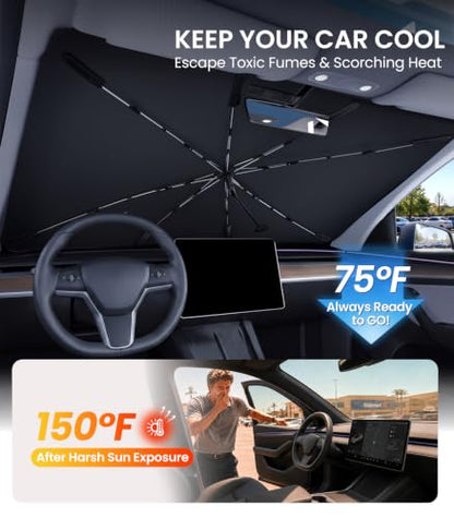 2026 Upgraded Car Windshield Sun Shade [Cool Down by 75℉ ] with Heat Insulation Coating