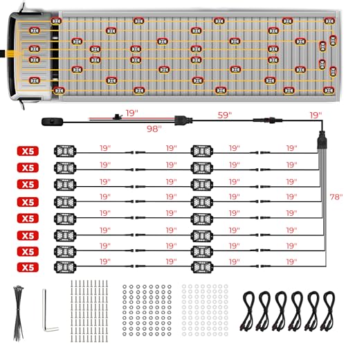 40 Pods Pure White LED Rock Lights Kit with Switch Wiring Harness (40 Count)
