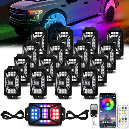 16 Pods 336 LEDs 5 Sides RGB Rock Lights for Truck (16 Count)
