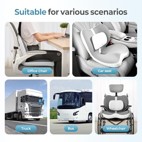 2 in1 Truck Seat Cushion and Lumbar Support Pillow Memory Foam Car Seat Cushion with Adjustable Strap for Truck Driver Long Drives