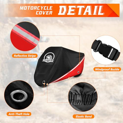 Motorcycle Cover Waterproof for Cruiser Touring Models 104" Red