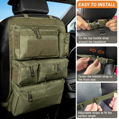 Tactical Seat Back Organizer Heavy Duty MOLLE Panel Organizer with Multiple Pockets & Hook Loop Panel for Road Trip Essentials