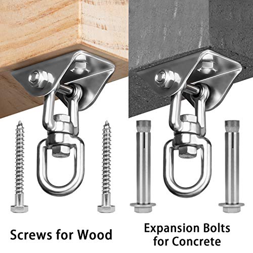 Heavy Duty Swing Hangers for Wooden Sets 2000 LB Capacity Hammock Hanger 360 Swivel Stainless Steel Swing Hardware Accessories 2 Packs for Porch Playground Yoga Heavy Bag (2 Count)