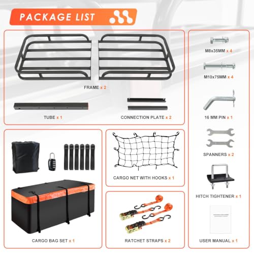 Hitch Mount Cargo Carrier Rack Basket 53"*19"*5"+Waterproof Bag 9 Cu.Ft