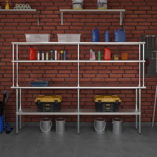 Stainless Steel Work Table Double Tier Overshelf