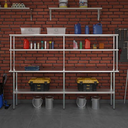Stainless Steel Work Table Double Tier Overshelf