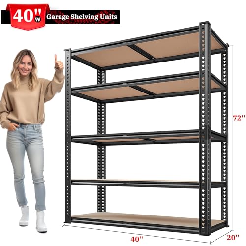 2500LBS Garage Shelving Heavy Duty 72''H Storage Shelves 40" W Heavy Duty 5 Tier Metal Shelves Adjustable Pantry Shelf for Closet Pantry Basement Kitchen Warehouse 72" H x 40" W x 20" D (2 Count)