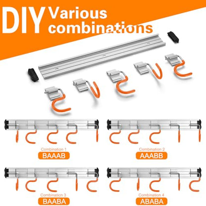 69'' Aluminum Alloy Garden Tool Organizer Wall Mount Garage Organizers and Storage with Hooks Tool Hangers for Shed Hooks for Shovel