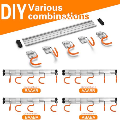 34.5'' Aluminum Alloy Garden Tool Organizer Wall Mount Garage Organizers and Storage with Hooks Tool Hangers for Shed Hooks for Shovel