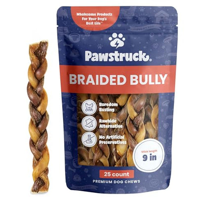 Natural 9” Braided Bully Sticks for Dogs (25 Count)