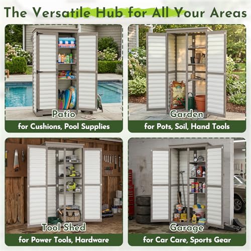 Tall Outdoor Storage Cabinet with Adjustable Shelves