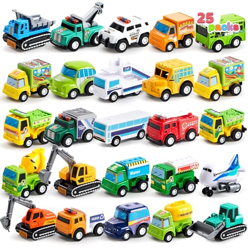 25 Pieces Pull Back Cars and Trucks Toy Vehicles Set for Kids