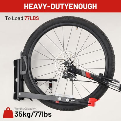 Bike Wall Mount Rack Adjustable & Foldable Garage Bike Rack with Swivel Design & 2 Storage Hooks (2 Count)