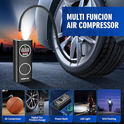 Cordless Tire Inflator Portable Air Compressor with Dual Nozzle & Digital Gauge
