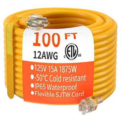 100 FT 12 3 Gauge Heavy Duty Outdoor Extension Cord Waterproof