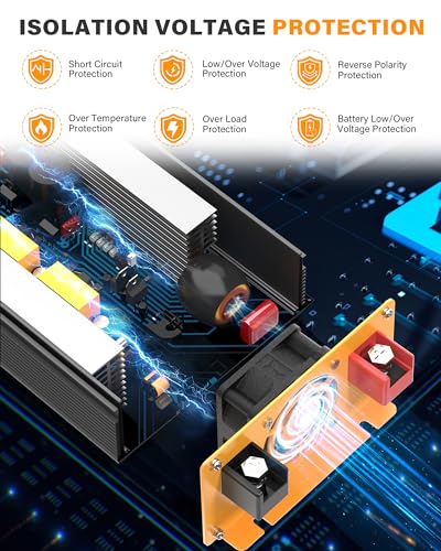 1000W Pure Sine Wave Power Inverter 12V DC to 110V 120V AC Converter with 2 AC Outlets