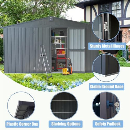 Extra Large Galvanized Steel Storage Shed 11' x 12.5' with Windows & Lock