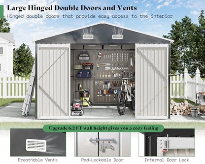 10x12x7 FT Outdoor Storage Shed with 2 Transparent Panels