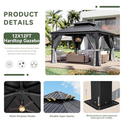 12' X 12' Hardtop Gazebo with Drainage System