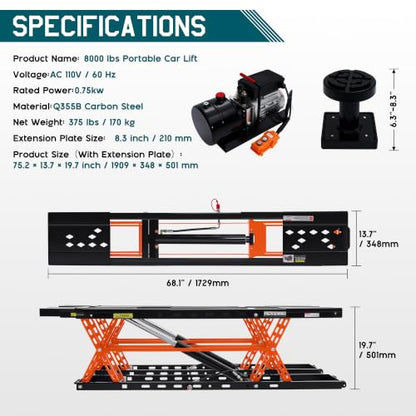 5000 lb Portable Car Lift for Home Garage
