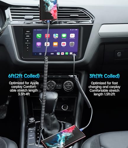 USB C Cable 3ft 2Pack Coiled USB A to USB C Charge Cord for Car