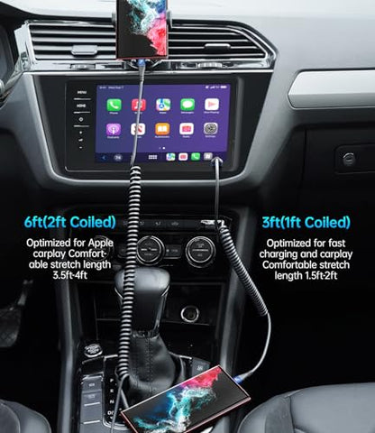 USB C Cable 3ft 2Pack Coiled USB A to USB C Charge Cord for Car