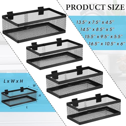 4 Pcs Black Slatwall Baskets 4 Size Metal Mesh Wire Basket for Slatwall Panels Ventilated Wall Mounted Hanging Accessories for Home Garage Retail Store Display (4 Count)