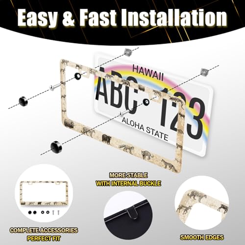 Stainless Steel Retro Personalize Animals License Plate Frame 12.2 x 6.2 in