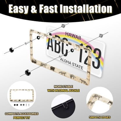 Stainless Steel Retro Personalize Animals License Plate Frame 12.2 x 6.2 in