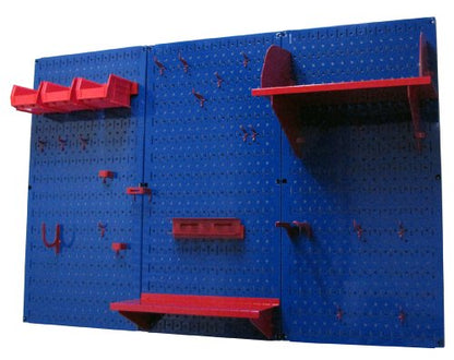 Pegboard Organizer 4 ft. Metal Pegboard Standard Tool Storage Kit with Blue Toolboard and Red Accessories