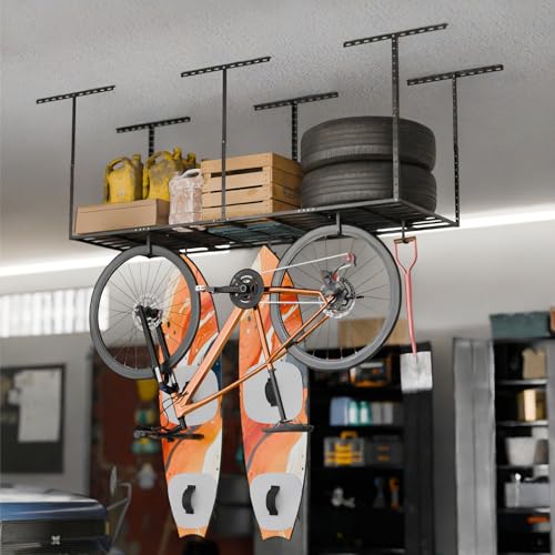 Heavy-Duty 4-Pack Overhead Garage Ceiling Storage Hooks, Add-On Storage Flat Hook Accessory for Hanging Bikes and More, Supports Up to 53lbs (4 Count)