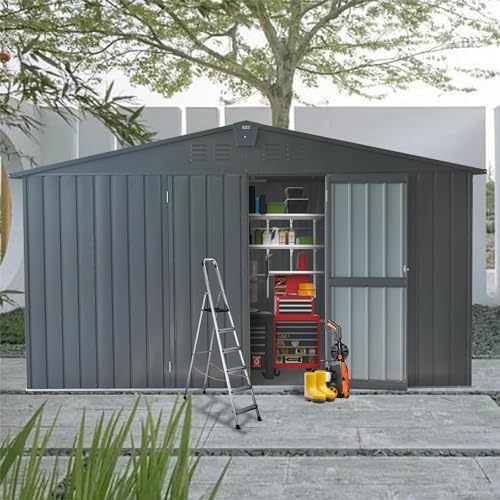 Extra Large Galvanized Steel Storage Shed 11' x 12.5' with Windows & Lock
