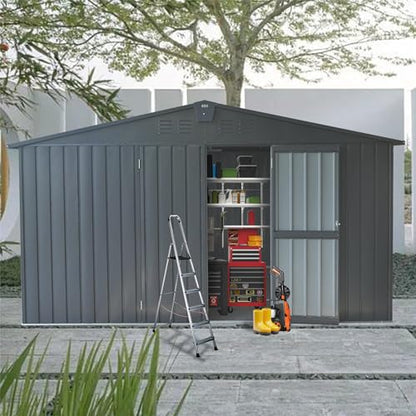 Extra Large Galvanized Steel Storage Shed 11' x 12.5' with Windows & Lock