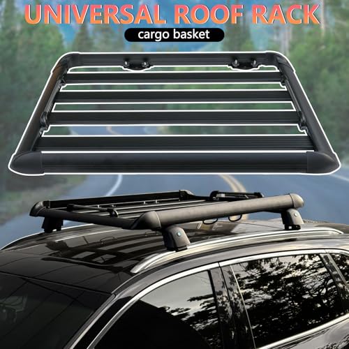 50" x37.8" x3.54" Universal Aluminum Roof Rack Rooftop Cargo Carrier Luggage Basket 330LBS Heavy Duty Car Top Luggage Holder for Cars SUVs and Trucks