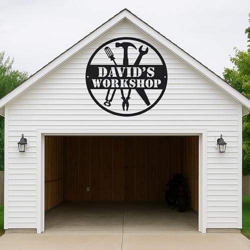 Custom Garage Workshop Metal Sign Personalized Tool Name Wall Art for Car Truck Mechanic Shop Decor Durable Steel Sign for Dad Husband Men’s Auto Workspace or Fence