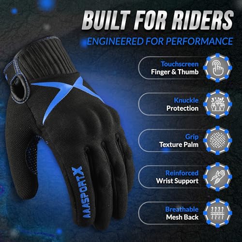 Breathable Motorcycle Gloves for Men with TPR & Kevlar Palm Protection Hard Knuckles Touchscreen