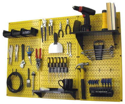 4 ft Metal Pegboard Standard Tool Storage Kit with Yellow Toolboard and Black Accessories
