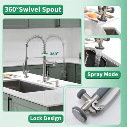 4 Hole Kitchen Sink Faucet with Soap Dispenser Brushed Nickel