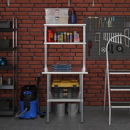 Stainless Steel Work Table Double Tier Overshelf