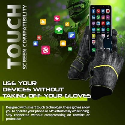 Motorcycle Gloves Men's Leather Motorbike Gloves Touchscreen Function
