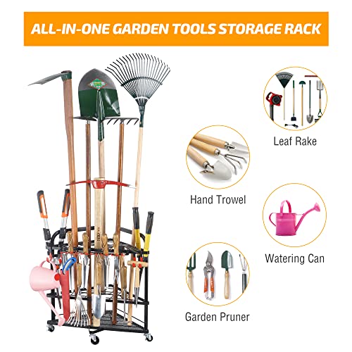 Garden Tool Organizer with Wheels and Storage Hooks