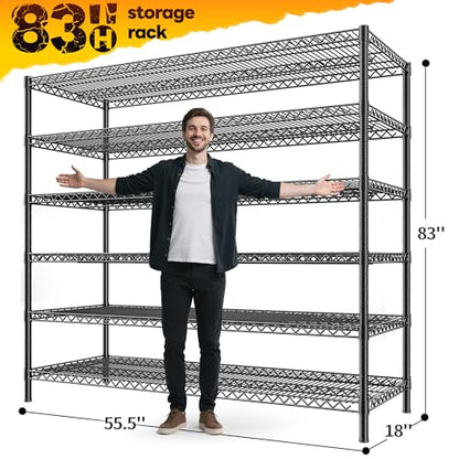 83"H Storage Shelves 3840LBS Metal Shelving Unit Garage Shelving Heavy Duty 6 Tier Commercial Adjustable Wire Shelving for Storage Rack for Pantry (2 Count)