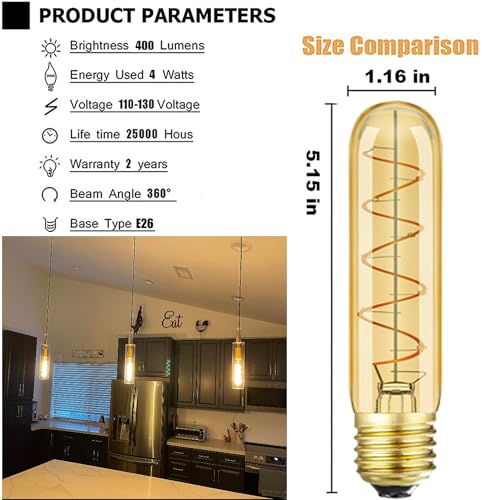 Vintage T10 LED Edison Light Bulb Super Thin Filament