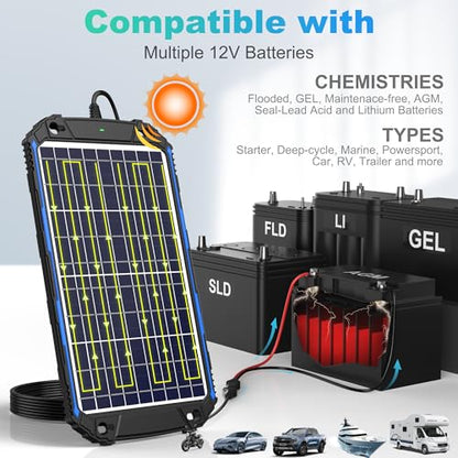 Waterproof 10W 12V Solar Battery Charger & Maintainer Pro
