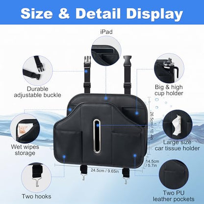 Upgraded Car Seat Back Organizer With Extra Large Tissue Holder Fits For Kleenex Tissue Box