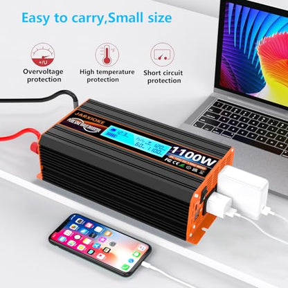 1100 Watt Pure Sine Wave Power Inverter 12V DC to 110V 120V Converter for Family RV Off Grid Solar System Car with Type
