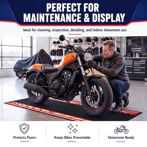 Motorcycle Mat Garage Floor Rug Washable Parking Mats for Garage Floors Non Slip Oil Absorbent Pad Rubber Backing Layer Protects Floor