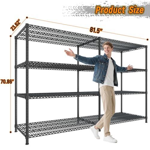 81.5''W Storage Shelves 3680LBS Garage Shelving Heavy Duty 4 Tier Metal Shelving Unit Adjustable Wire Shelf and Storage Pantry Shelves for Kitchen Garage (2 Count)